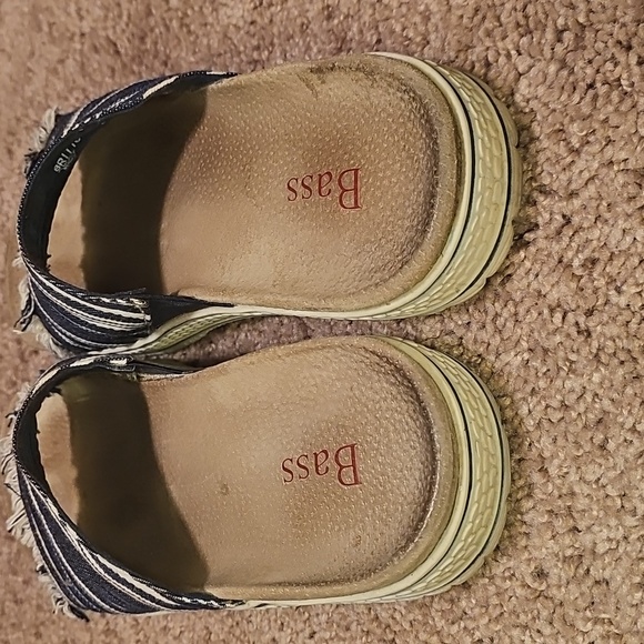 Bass Britton Womens 8 M Slides Sandals Casual Wedge Shoes Blue White Striped K11 - Picture 5 of 7